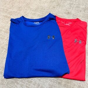 Gently used Under Armour sweat wicking tshirts…men’s large…royal blue and red